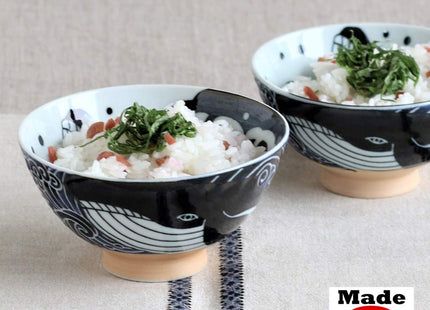 Minorutouki Mino-yaki Japanese Ceramic Rice Bowl Whale Blue φ5×H2.6 in 7.14oz Made in Japan