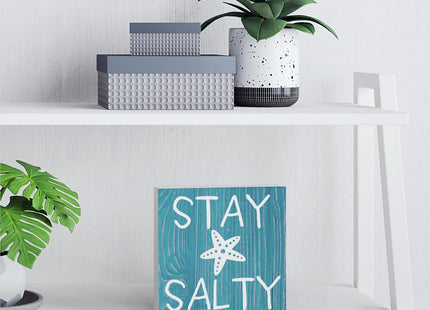 WRSUNT Beach Decorations for Home, Starfish and Summer Decor, Beach Theme House Room Bedroom Bathroom, Sign for Classroom, Stay Salty 5 X 5 Inches