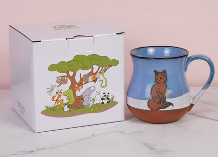MPotTo Ceramic Fox Coffee Mug, Blue, 16 oz