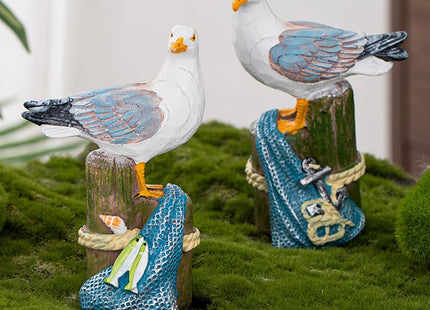 JJVIHAHA Resin Seagull Figurines Set of 2, 5.1 Inch Coastal Statues