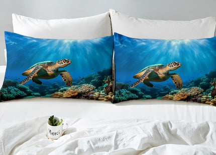 Sea Turtle Fitted Sheet TwinXL, Tortoise Print Bedding Set, Reptile Sea Animals Wildlife Bed Cover, Ocean Beach Hawaiian Nature Style Underwater World Blue Bed Set, for Kid Boys Girls(No Top Sheet)