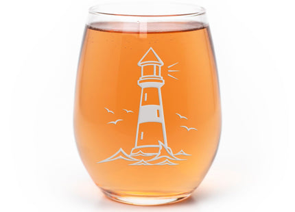 Lighthouse Stemless Wine Glass - Coastal, Cottage, Lighthouse Gift - 2 Glasses