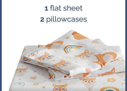 Kids Full Size Bed Sheet Set - 4 Piece Kids Loft Bed Sheets - Fox Forest Animal Themed Bedding - Soft - Breathable & Machine Washable - Rainbow Flower Hearts Bed Set for Boys, Girls, Teens & Toddlers
