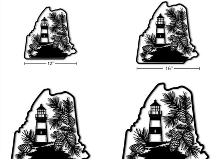 Maine Lighthouse and Pine Cones Metal Wall Art Metal Outdoor Decor Metal Signs Rustic Farmhouse Style Stunning Wall Decor Elegant Home Decoration for Living Room Bedroom (Black,16inch)