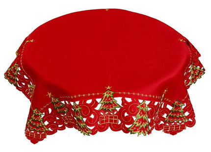Grelucgo Small Christmas Holiday Red Holly Tree Tablecloth, Square 33 by 33 Inch