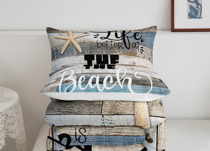 Castle Fairy Rustic Farmhouse Comforter Set King Size Beach Life Bedding 3pcs for Room Decor Blue Grey Stripes Quilted Duvet Ocean Starfish Cabin Wood Insert,2 Pillowcases(CYJS9693ZMD-BZ_USk)