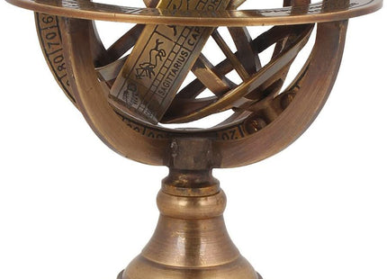 FYNJREX 5" Nautical Brass Armillary Sphere World Globe Astrolabe On Wooden Base Maritime Nautical Décor gift