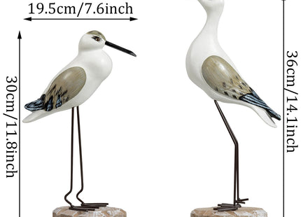 EVINIS Nautical Beach Figurines Seagull Statue, 2Pcs Wood Bird Sculpture Figurines Ornament Coastal Beach Pelican Decor for Indoor Outdoor Home Garden Coastal Decor