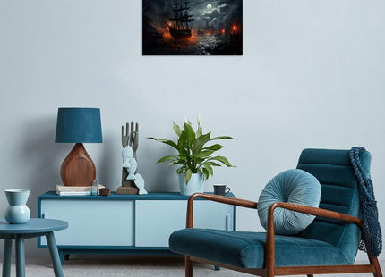 TutuBeer Ghost Pirate Ship Decorations Art Prints Pirate Wall Art Nautical Sailboat Canvas Painting for Man Cave Bar Ship Painting Stretched and Framed Ready to Hang 12x16 inch