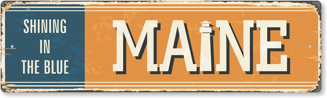 SmartSign 4 x 14 inch Maine State Vintage Metal Sign “Shining In The Blue”, 40 mil Rustproof Aluminum with Clear Overcoat, Retro Wall Décor, Multicolor, Made in USA