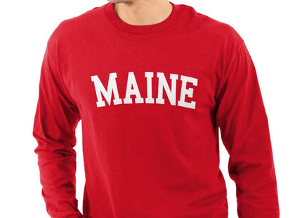 Maine Simple Traditional Classic Long Sleeve Tshirt Men Women Red