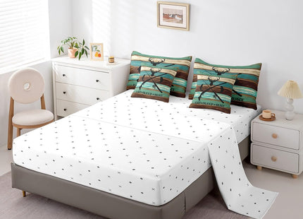 Deer Fish Animal Kids Comforter Set 7 Piece Twin Size,Wildlife Hunting Theme Lodge Decor Reversible Quilt Set,Rustic Farmhouse Wooden Board Barn Bedding Set with Comforter,Sheet,Pillowcase