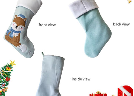 NEWYIFENG Embroidered Christmas Squirrel Reindeer Stocking, 18 x 10 inches, White (Blue, Squirrel)