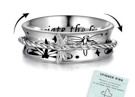 Sariel Butterfly Dragonfly Fidget Ring 925 Sterling Silver Anxiety Spinner Rings Relief Stress for Women Daughter Mom (Dragonfly, 10)