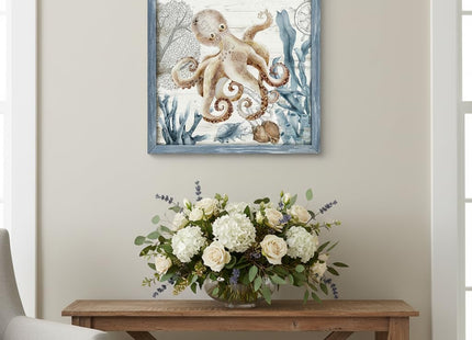 Ocean Octopus Wall Art Framed Decor, Sea Picture for Bedroom, 24x24 Inch