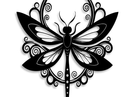 LIYOUYA Dragonfly Metal Wall Decor - Animal Decor Black Floral Dragonfly Wall Art Home Decor for Living Room, Bedroom, Patio, Garden (Black)