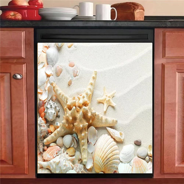 Sea Starfish Sticker Dishwasher Magnet,Ocean Sea Sand Dishwasher Cover,Seashell Refrigerator Magnetic Fridge Sticker Kitchen Decor,Home Appliance Magnets Decals 23"x17"