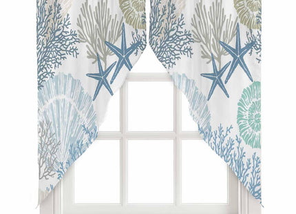 TweetyBed Swag Curtain Valances Nautical Coastal Ocean Coral Swag Kitchen Curtains Valances for Windows Starfish Beach Blue Teal Window Curtain Tiers for Kitchen Bedroom Living Room 56" W x 36" L