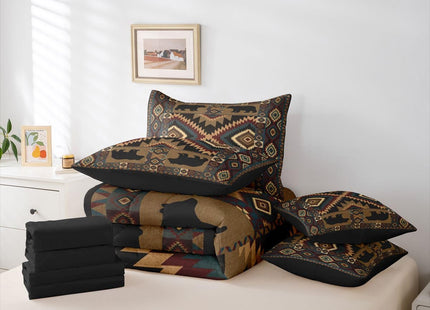 Erosebridal Rustic Cabin Bedding Set Twin Farmhouse Lodge Bear Comforter Set 7 Piece Vintage Southwestern Bed in A Bag for Kids Girls Women Western Hunting Wildlife Quilt with Flat Fitted Sheet
