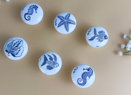 Lasyman 6PCS1.49Inch Coastal Beach Cabinet Themed Nautical Kids Ceramic Drawer Knobs and Handles Pulls Nursery Dresser Knobs