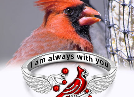 LOVGIFSET Sterling Silver Cardinal Ring Angel Wing Feather Ring for Women Cardinal Appear When Loved Ones are Near Adjustable Cardinal Jewelry