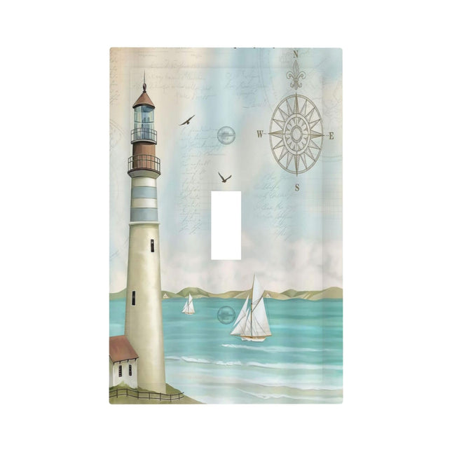 Nautical Lighthouse Ocean Coastal Compass 1 Gang Light Switch Covers Decorative Single Toggle Wall Plate Switchcover Electrical Switchplate for Country Bathroom Bedroom Decor