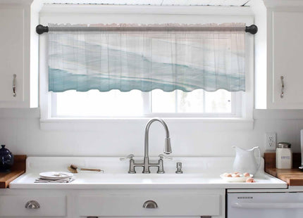 Pinroote Summer Beach Sheer Valance, Ocean Coastal Light Filtering Kitchen Curtain Valances, Nautical Seaside Aqua Beige Chiffon Rod Pocket Living Room/Bedroom/Cafe Curtains 54"x18"