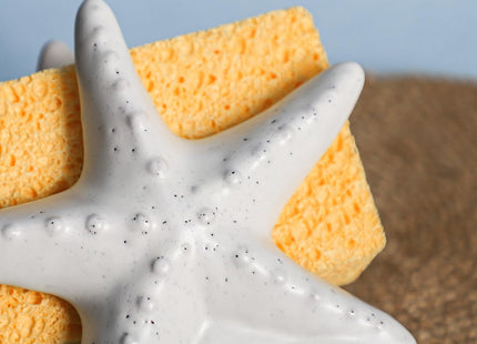 Bicuzat Ceramic White Starfish Sponge Holder for Kitchen Sink, Compact Sink Caddy Organizer, Scouring Pad and Dish Sponge Holder