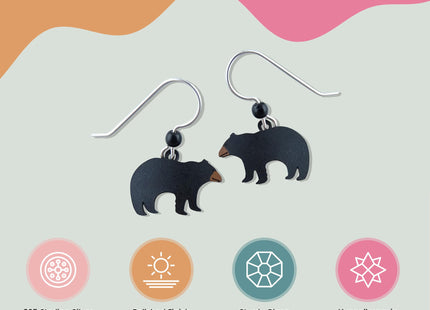 Sienna Sky Hand Painted Black Bear Dangle Earrings, Sterling Silver Ear Wires