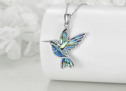 AINFQY Hummingbird Necklace 925 Sterling Silver Abalone Shell Humming Bird Pendant Necklace for Women Men Hummingbird Jewelry Birthday Gift