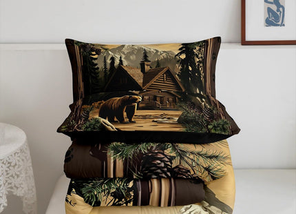 Erosebridal Rustic Cabin Bedding Sets Full Hunting Wild Bear Comforter Set Country Farmhouse Lodge Down Comforter for Kids Boys Adults Men Retro Woodland Mountain Pine Tree Leaves Quilt Duvet