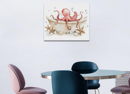 Octopus Wall Art Octopus in Bathtub Pictures Wall Decor Bathroom Canvas Prints Ocean Bathroom Decorations Painting Framed Artwork Office Home Decor For Toilet Laundry Washroom Restroom 20"x16"