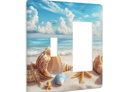 Beach Coastal Seashore Sea Starfish Shell Sand Light Switch Cover Plate 1 Gang No Device Blank Electrical Wall Plates Faceplate Decorative Switch Plate for Bathroom Home Decor