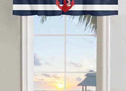 Chucoco Nautical Valance Curtain for Window, Red Anchor Rod Pocket Kitchen Valances Navy Blue White Stripe Short Curtain Panel Windows Treatment Drapes for Bathroom/Bedroom/Living Room