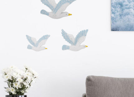 HEALLILY Mediterranean Style Seagull Wall Hanging Decoration 3Pcs Resin Seabirds Nautical Wall Sculptures Coastal Home Decor for Living Room Bar Cafe