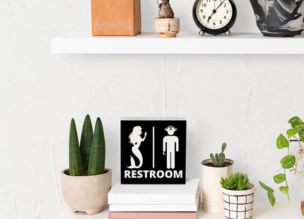 Nautical Bathroom Decor Pirate Mermaid Bathroom Decor Restroom Sign Summer Decorations Wooden Box Sign for Home Office Farmhouse Table Shelf