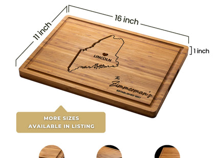 Maine Cutting Board Personalized - Bamboo State Destination Kitchen Gifts, Custom Maine Themed Gifts, Best Housewarming Gifts, Unique Wooden Decor