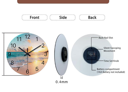 Constantplanet Glass Coastal Wall Clocks Battery Operated 14 Inch