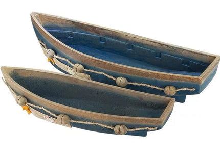 Konjouror Wooden Boat Tray Display, 2 Pack Blue Boat Model Decoration, Nautical Beach Ocean Decor
