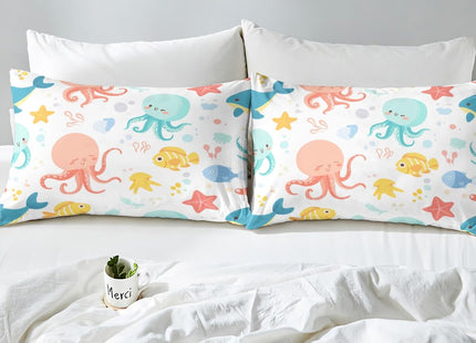 Erosebridal Ocean Octopus Fitted Sheet Twin Size,Coastal Beach Theme Bedding Set Nautical Bedroom Decor,Sea Fish Whale Starfish Bed Set for Kids Boys Girls,Marine Life Bottom Sheets Only (2Pcs)