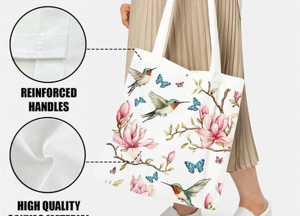 RNYJJ Hummingbird Tote Bag Mangnolia Hummingbird Canvas Tote Bag, Spring Floral Reusable Handle Bags