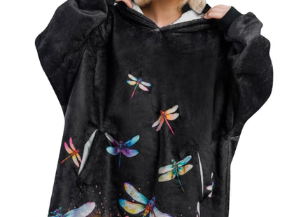 Huglanket Dragonfly Gifts for Women, Wearable Flannel Dragonfly Blanket Hoodie, Super Soft Warm Cozy with Giant Pocket - One Size Fits Most