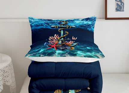Castle Fairy Nautical Anchor Comforter Set,Undersea Light Water Ripple Bedding Set Kids Teens Modern Decor,Ocean Creature Starfish Coral Comforter with 1 Pillowcase for All Seasons,Twin