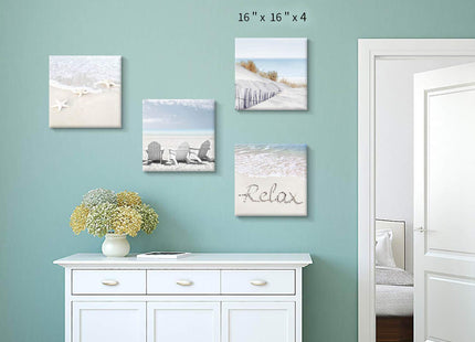 Coastal Beach Wall Art, Ocean Starfish Canvas Picture Set, 16x16 4 Panels