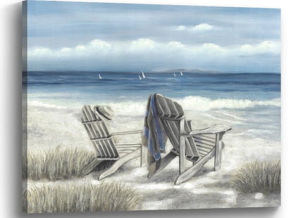 Relaxing Abstract Coastal Beach Chair Canvas Wall Art Seaside Ocean Wave Picture Print Painting Artwork Decor for Bedroom Living Room