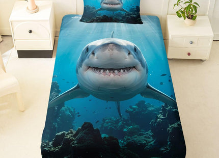 Feelyou Shark Bed Sheet for Kids Ocean Creature Sheet Set Sea Animal Fitted Sheet 1 Flat Sheet & 1 Sheet with 1 Pillowcase (Twin)