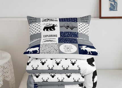 Bear Deer Comforter Set Hunting Camping Bedding Set for Kids Boys Girls Deer Antler Comforter Rustic Cabin Plaid Duvet Set 1 Comforter Set with 2 Pillowcases Full Size Boys