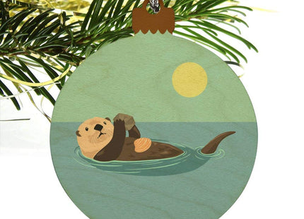 Sea Otter Eating Giant Clam Wood Christmas Tree Holiday Ornament