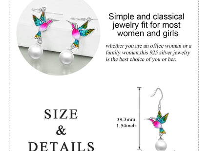 Hummingbird Earrings Gifts for Her Women 925 Sterling Silver Hummingbird Pearl Dangle Earrings Jewelry Christmas Gifts for Women Teen