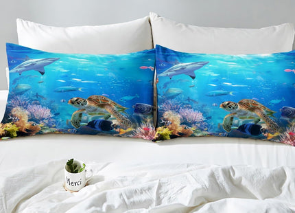 Erosebridal Sea Turtle Sheet Set Twin Size, Shark Bed Sheets, Ocean Animals Fishes Fitted Sheet, Tortoise Rainbow Coral Bed Sheets, Home Textiles Bed Cover for Teens Boys Girls
